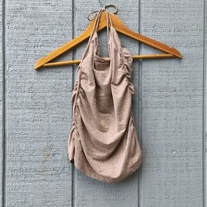 y2k Guess Jeans Ruched Metallic Halter Top XS Gold It Girl Club Flirty Romantic